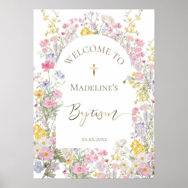 Baptism watercolor meadow flowers welcome poster (Framsidan)
