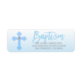 Baptism White Blue Kor BOY Returadress Etikett