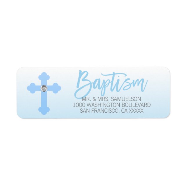 Baptism White Blue Kor BOY Returadress Returadress Etikett (Framsidan)