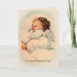 Baptismal Blating Vintage Flicka Angel Kort