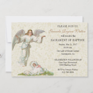 Baptismal Flicka Angel vintage Inbjudan till