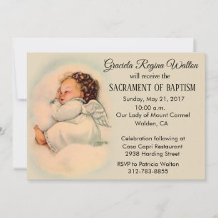 Baptismal Flicka Angel vintage Inbjudan till