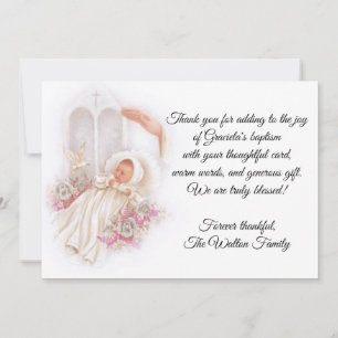 Baptismal Flicka Rosa Flowers Tack Kort