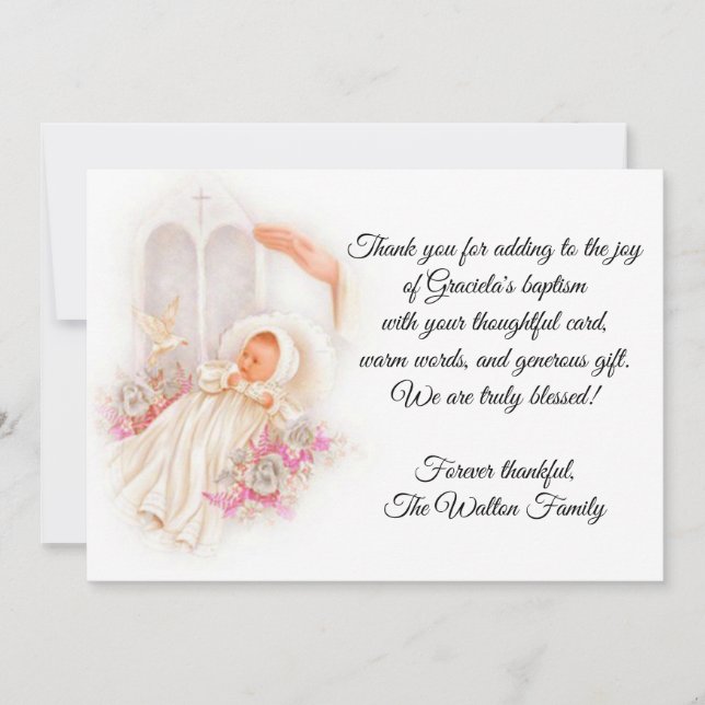 Baptismal Flicka Rosa Flowers Tack Kort (Framsida)