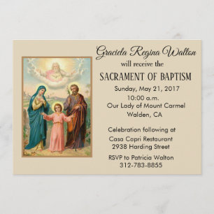 Baptismal Heliga Familj Jesus Mary Joseph-inbjudan Inbjudningar