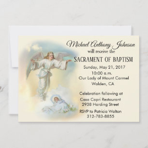 Baptismal Pojke Guardian Angel-inbjudan Inbjudningar