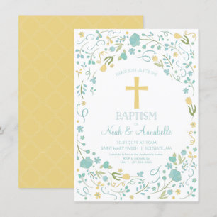 Baptismbjudan - Kön Neutral Kor, blommor Inbjudningar