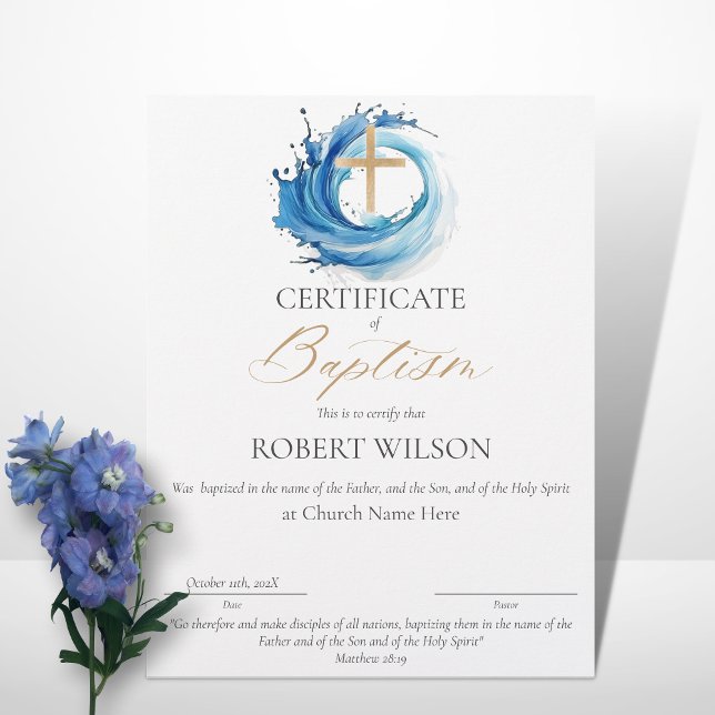 Baptismens certifikat, Vatten Christening (Skapare uppladdad)