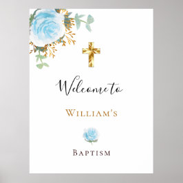 Baptismens eukalyptus Blue blommigt Boy välkommen Poster