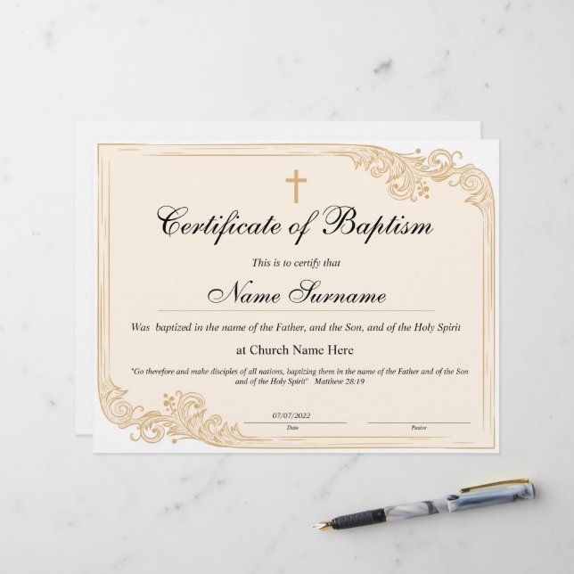 Baptismens intyg, Baby-dedikation (Fram/Back In Situ)