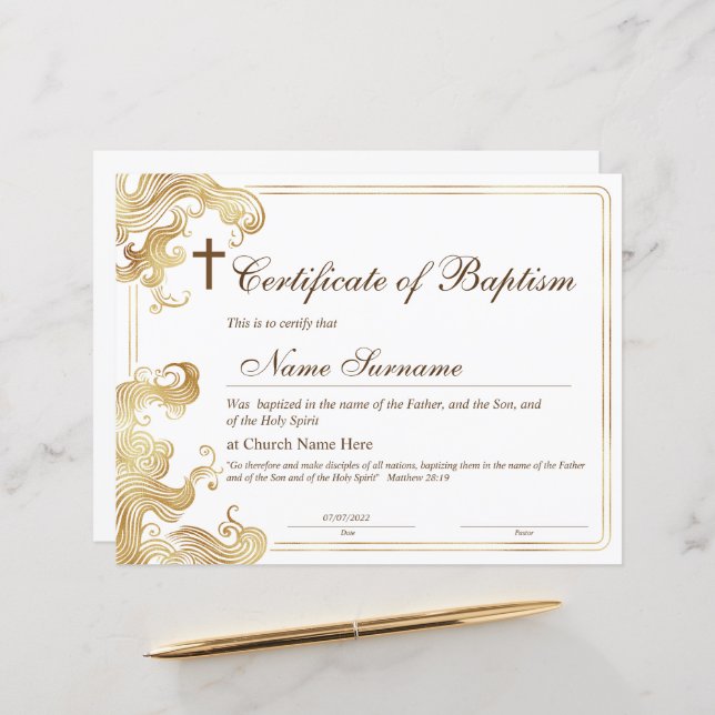 Baptismens intyg, Baby-dedikation (Fram/Back In Situ)