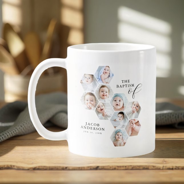 Baptismens moderna 10-fotokollage kaffemugg (Skapare uppladdad)