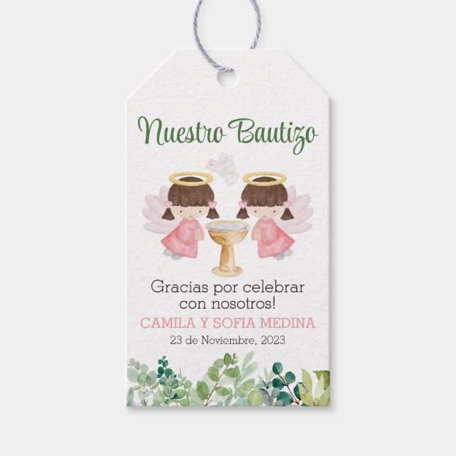 Baptismens Tack Märkre. Gift-Märkre på spanska två Presentetikett (Framsidan)