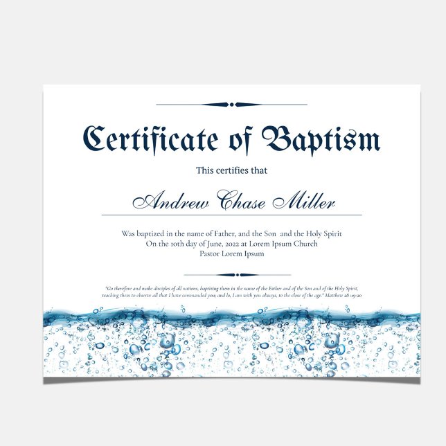 Baptismens Vatten Baby Christening (Certificate of Baptism, Water Baptism Christening certificate wall decor)