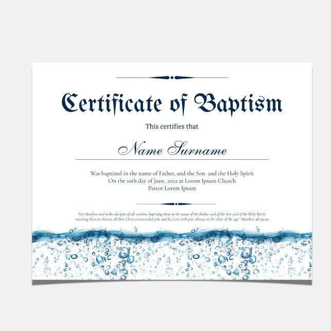 Baptismens Vatten Baby Christening (Certificate of Baptism Water Baby Christening)