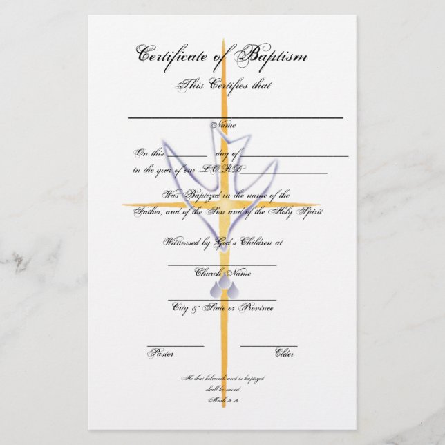 Baptismens-Vuxens intyg (Framsida)