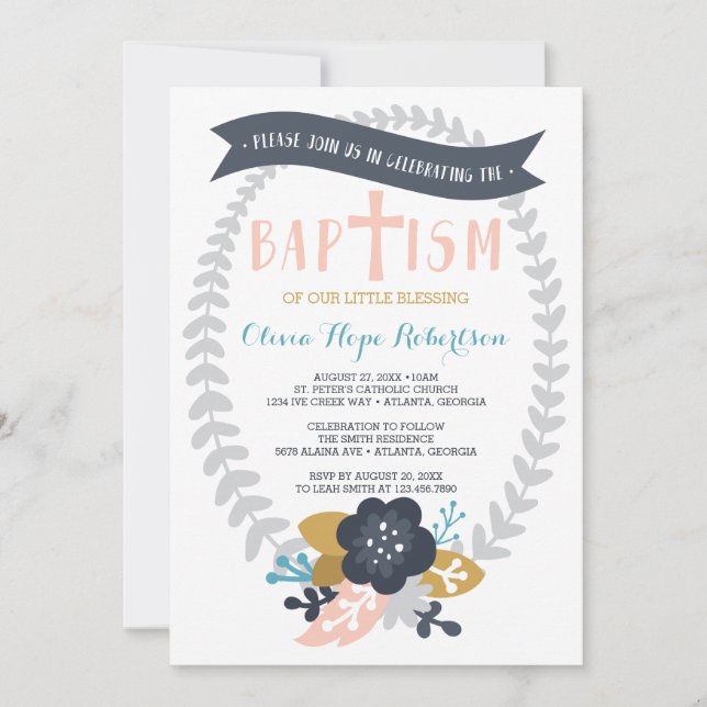 Baptisminbjudan, Blommigt, Contemporary Baptism Inbjudningar (Framsida)