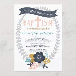 Baptisminbjudan, Blommigt, Contemporary Baptism Inbjudningar
