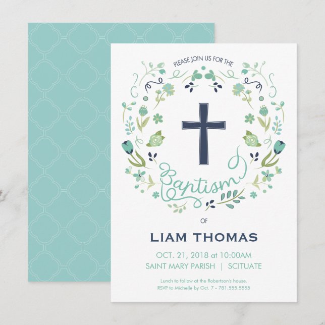 Baptisminbjudan - Boy - Customize - med Kor Inbjudningar (Fram/baksida)