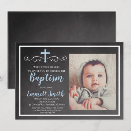 Baptisminbjudan, Chalkboard, Boy, Baptism, Blue Inbjudningar