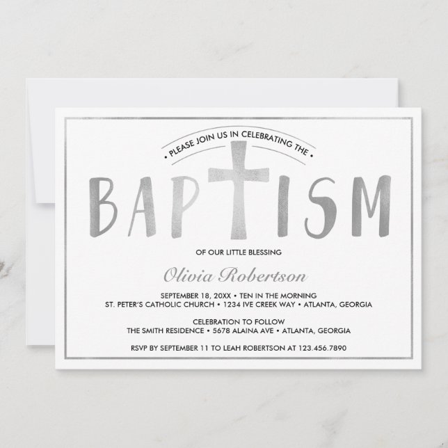 Baptisminbjudan, Contemporary, Faux Foil Inbjudningar (Framsida)