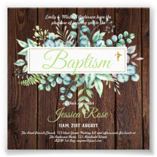 Baptisminbjudan Eucalyptus Greenery BUDGET Fototryck