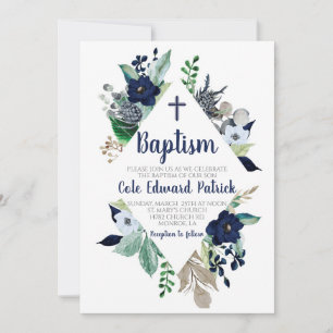 Baptisminbjudan för blå Blommigt Inbjudningar