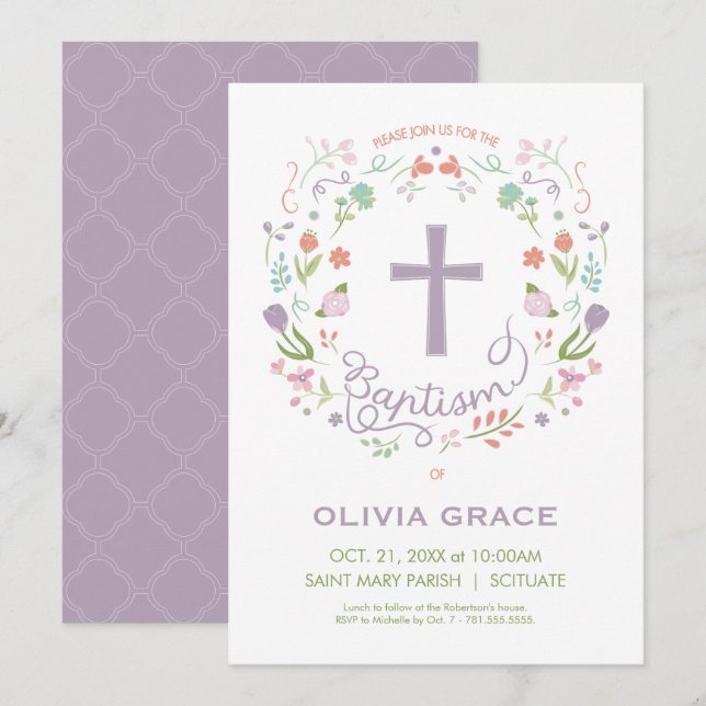 Baptisminbjudan för flickor - Söt, Anpassningsbar Inbjudningar (Fram/baksida)