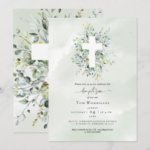 Baptisminbjudan Greenery Inbjudningar
