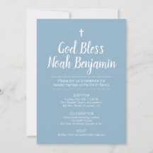 Baptisminbjudan med blå text