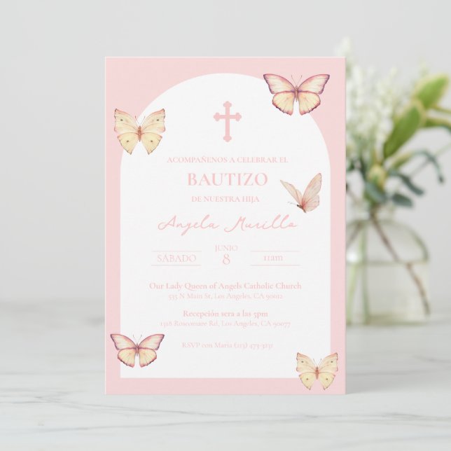 Baptisminbjudan till Bautizo Invación de Mariposas Inbjudningar (Stående Fram)
