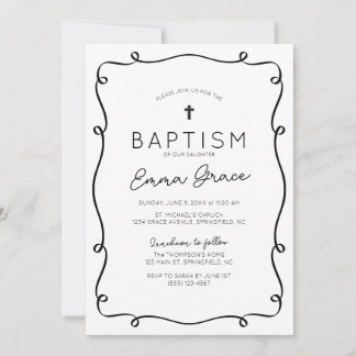Baptisminbjudan till Black & White Hand plockade Inbjudningar