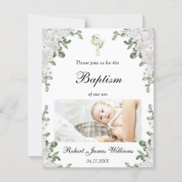 Baptisminbjudan till Blommigt för budgetfotospråk