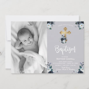 Baptisminbjudan till Blommigten Baptism i den blå Julkort