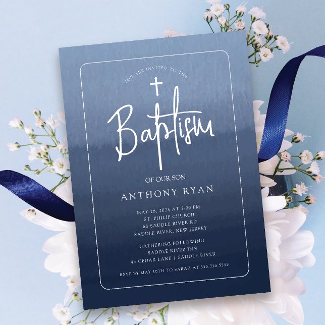Baptisminbjudan till Blue Blessings Baptism Inbjudningar (Skapare uppladdad)