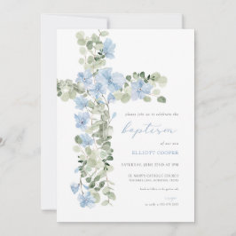 Baptisminbjudan till Blue Blommigt Kor Boy Baptism Inbjudningar