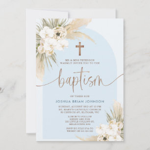 Baptisminbjudan till Blue Boho Blommigt Arch Boys  Inbjudningar