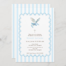Baptisminbjudan till Blue coquette Dove Baptism Inbjudningar