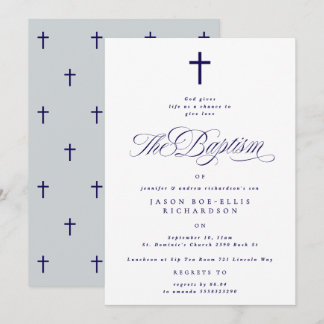 Baptisminbjudan till Blue Elegant Navy Kor Boy Bap Inbjudningar