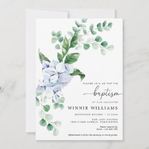 Baptisminbjudan till Blue Hydrangea Blommigt Bapti Inbjudningar