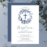 Baptisminbjudan till Blue Löv Boys Baptism Inbjudningar<br><div class="desc">Vackra baptisminbjudningar med en mjuk blå andedräkt från löv och kor på vit bakgrund. Vänd inbjudan om du vill visa en samordning för en speciell beröring i extra. Besök vår butik för att se hela vår samling i löv.</div>