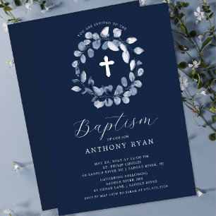 Baptisminbjudan till Blue Löv Boys Baptism Inbjudningar