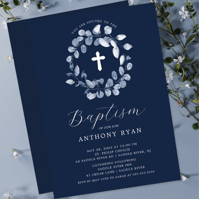 Baptisminbjudan till Blue Löv Boys Baptism Inbjudningar (Skapare uppladdad)