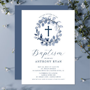 Baptisminbjudan till Blue Löv Boys Baptism Inbjudningar