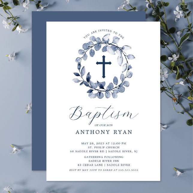 Baptisminbjudan till Blue Löv Boys Baptism Inbjudningar (Skapare uppladdad)
