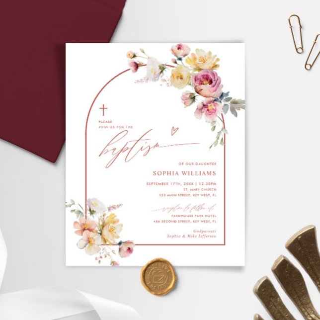 Baptisminbjudan till Boho Garden Ro-blommor (Skapare uppladdad)