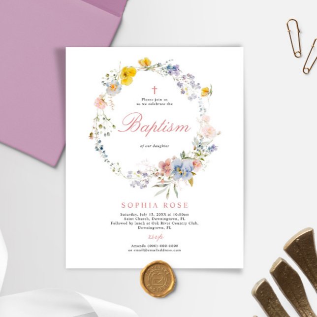 Baptisminbjudan till Budget Summer Boho Wildblommo (Skapare uppladdad)