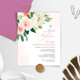 Baptisminbjudan till budgeterade Rosa ros-blommor