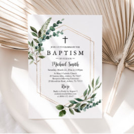 Baptisminbjudan till Christening i Greenery Guld K Inbjudningar