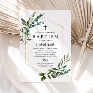 Baptisminbjudan till Christening i Greenery Guld K Inbjudningar